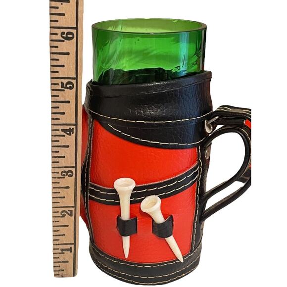 (1) Drinking Glass in Golf Bag Holder Barware Kitschy Country Club 1970s Vintage - Picture 2 of 6